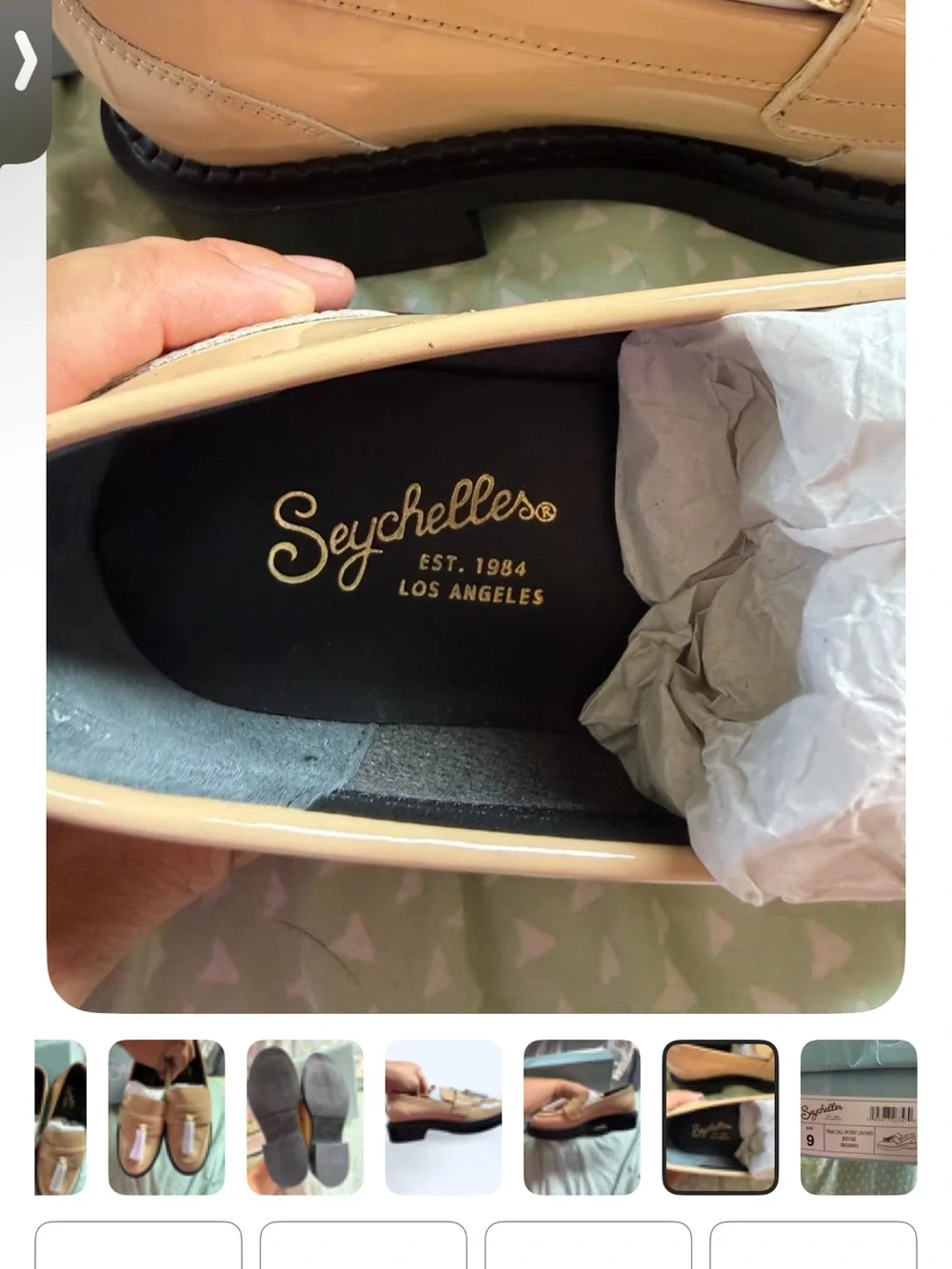 Seychelles Beige Patent Penny Loafers